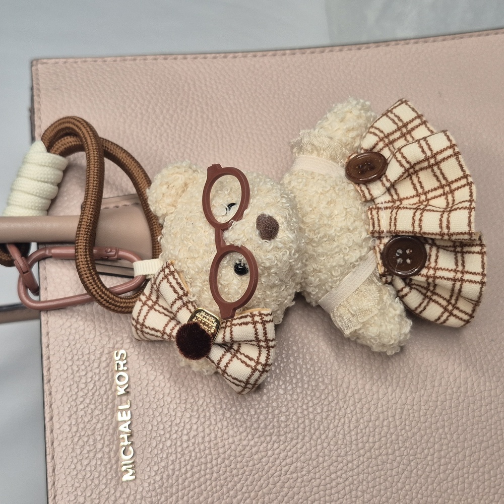 Michael Kors Mercer Blush Pink Tanish Tote with Bear Charm - Picture 6 of 17